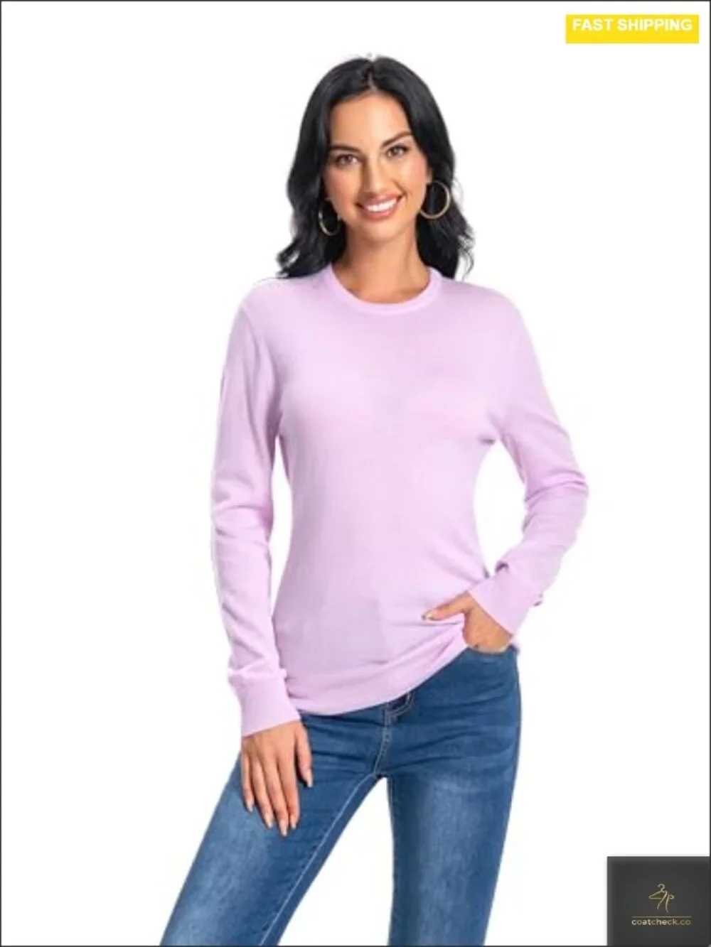 100% Pure Cashmere Long Sleeve Crew Neck Sweater Pullover